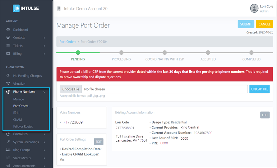Pending Port Order